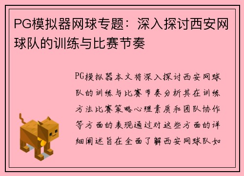 PG模拟器网球专题：深入探讨西安网球队的训练与比赛节奏