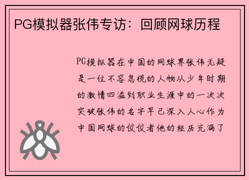PG模拟器张伟专访：回顾网球历程